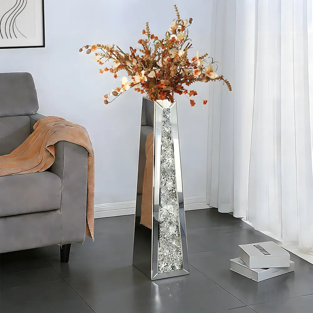 Jarrón Espejado Alto 74cm Efecto Diamante Dorado