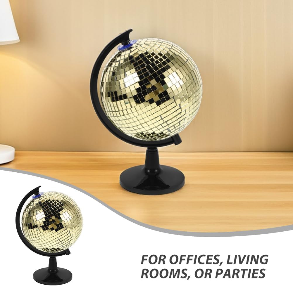 Bola de Discoteca Decorativa Dorada - Escultura de Globo Espejado para Escritorio