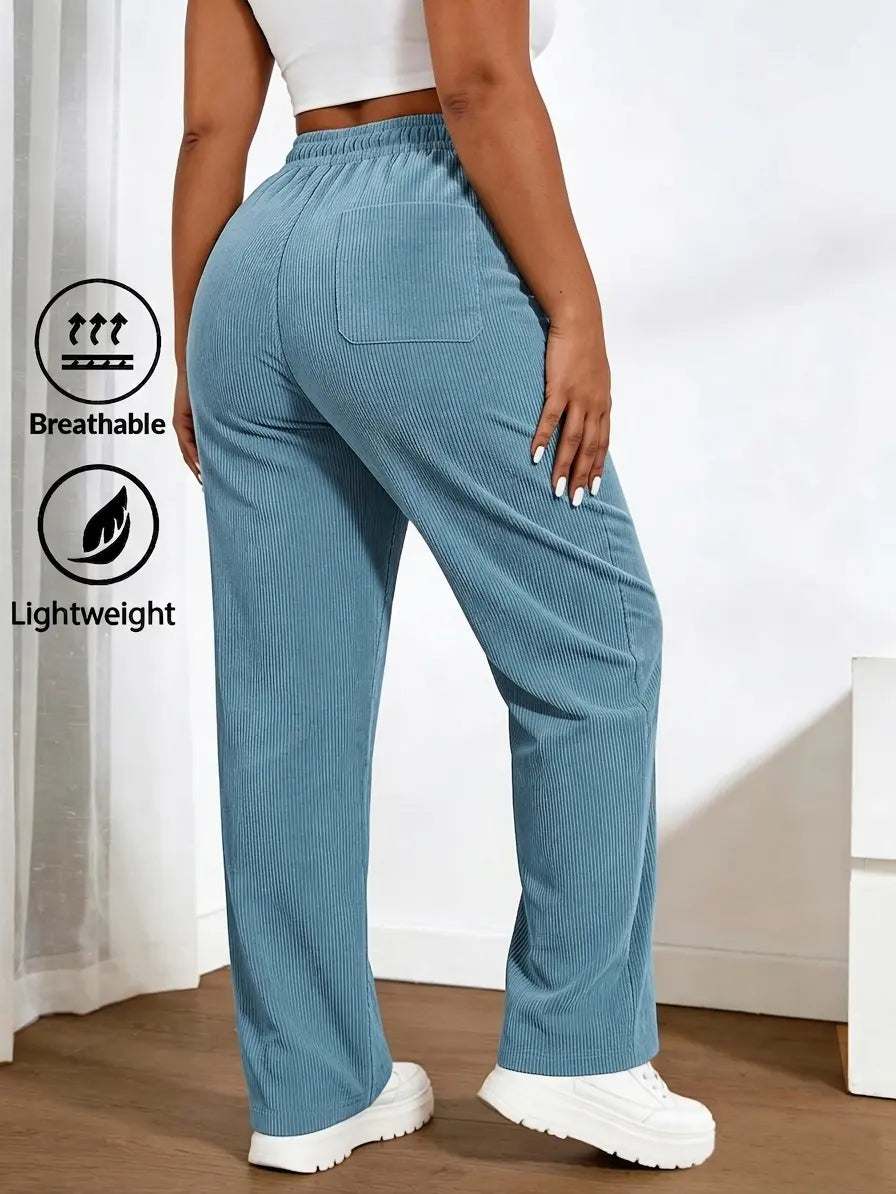Women'S 2-Pack Baggy Corduroy Pants, High-Waist Wide-Leg Trousers with Elastic Drawstring, Oversized Straight Cut, Lightweight Breathable Synthetic Fiber, Outdoor-Ready Wear for Casual Back to School, Baggy Pants