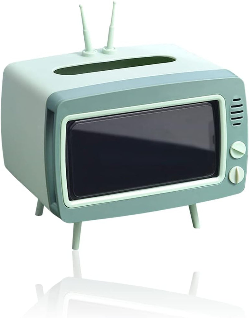 Fun Cute TV Tissue Box Holder,Multi Functional Square Tissue Box Cell Phone Holder for All Smartphone Toilet Paper Napkin Box Desktop Decoration for Room Bathroom Kitchen Dining (Green)