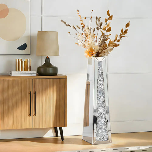 Jarrón Espejado Alto 74cm Efecto Diamante Dorado