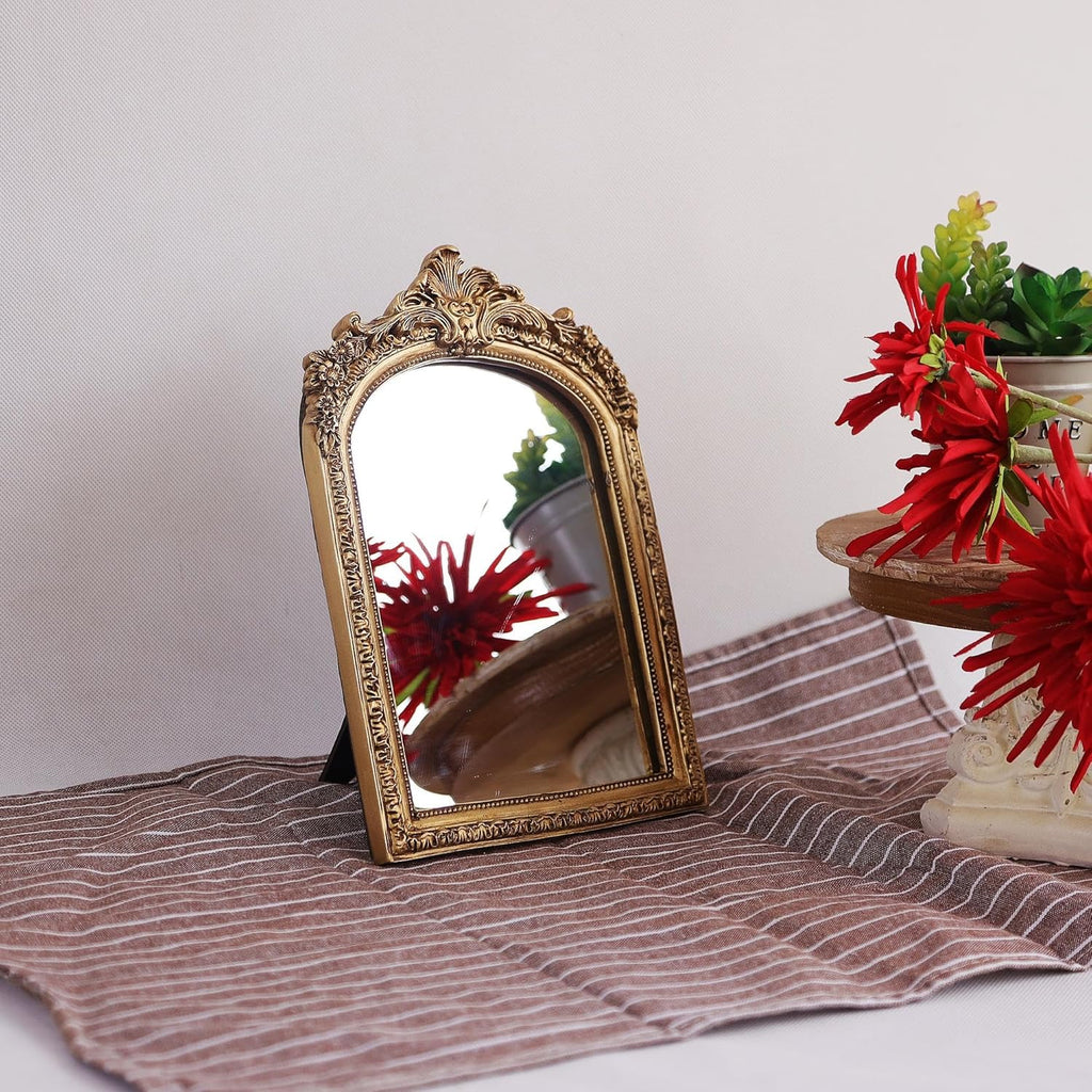 Espejo de Tocador Vintage Dorado - Espejo Decorativo de Pared con Marco Tallado Estilo Antiguo