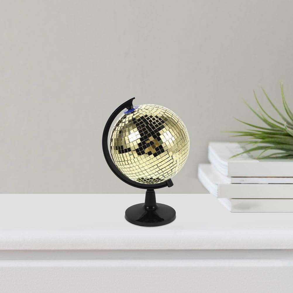 Bola de Discoteca Decorativa Dorada - Escultura de Globo Espejado para Escritorio
