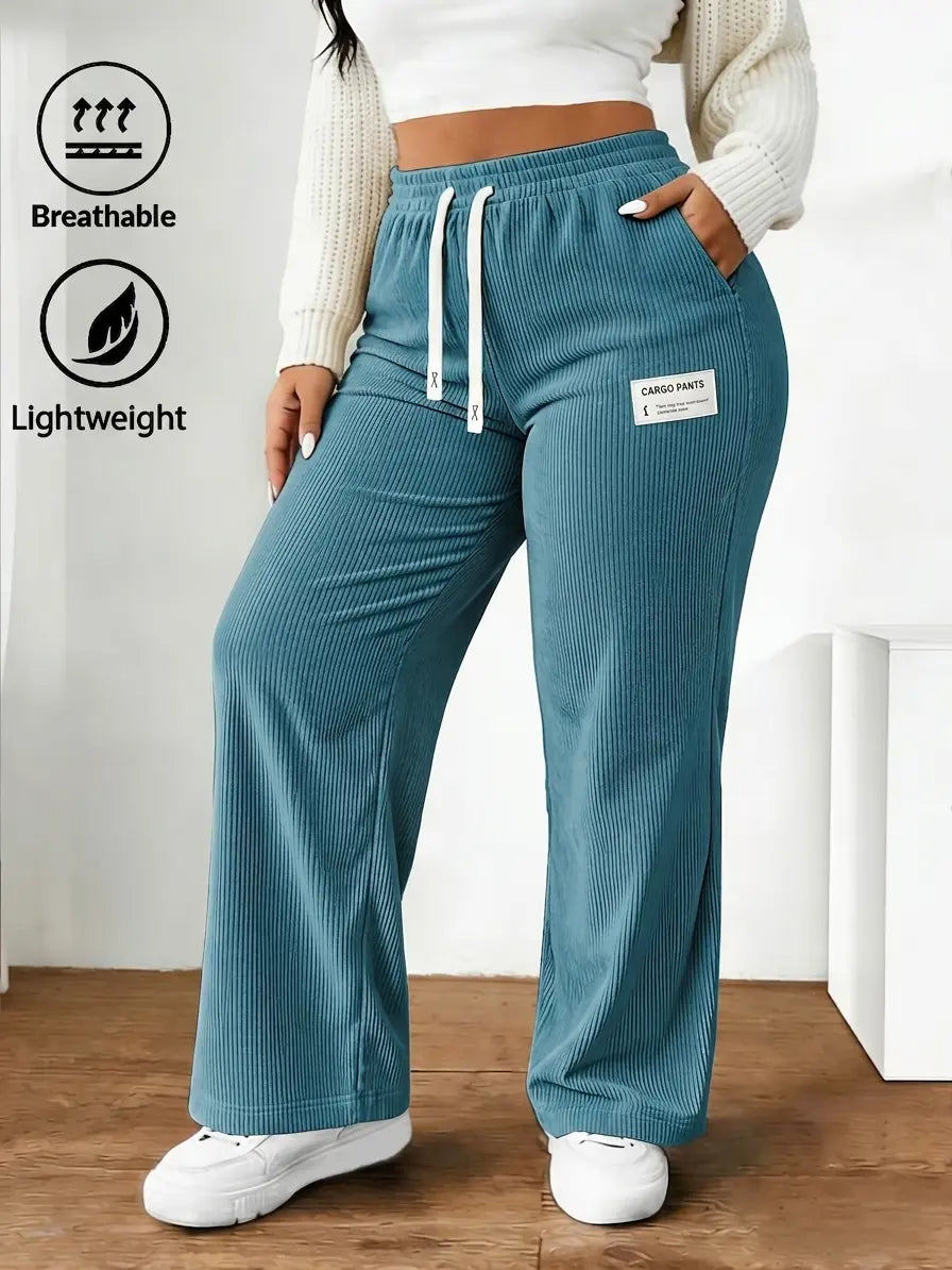 Women'S 2-Pack Baggy Corduroy Pants, High-Waist Wide-Leg Trousers with Elastic Drawstring, Oversized Straight Cut, Lightweight Breathable Synthetic Fiber, Outdoor-Ready Wear for Casual Back to School, Baggy Pants