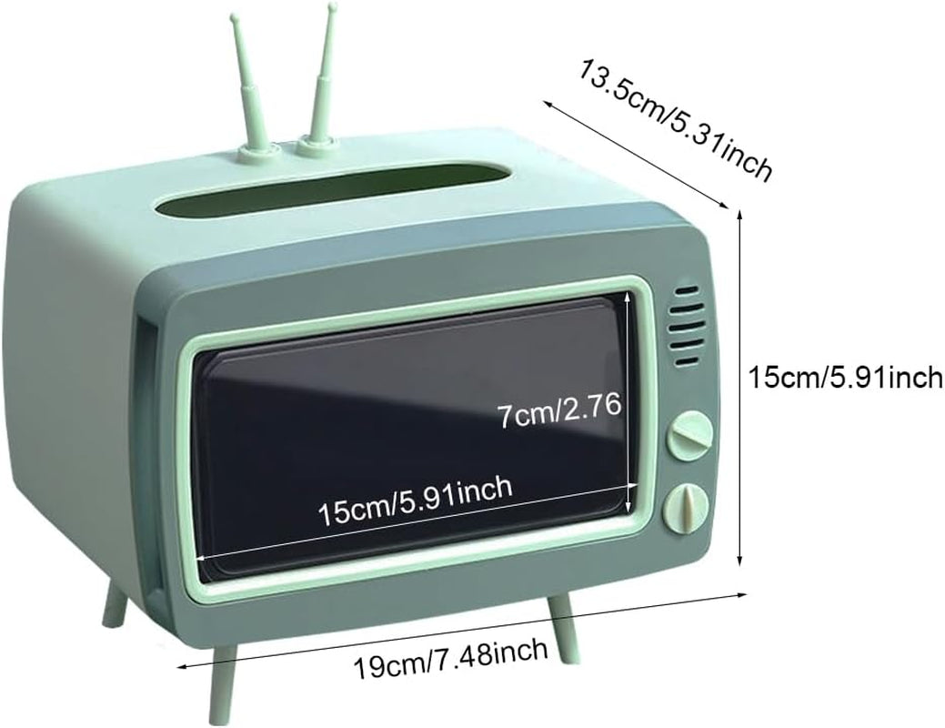 Fun Cute TV Tissue Box Holder,Multi Functional Square Tissue Box Cell Phone Holder for All Smartphone Toilet Paper Napkin Box Desktop Decoration for Room Bathroom Kitchen Dining (Green)