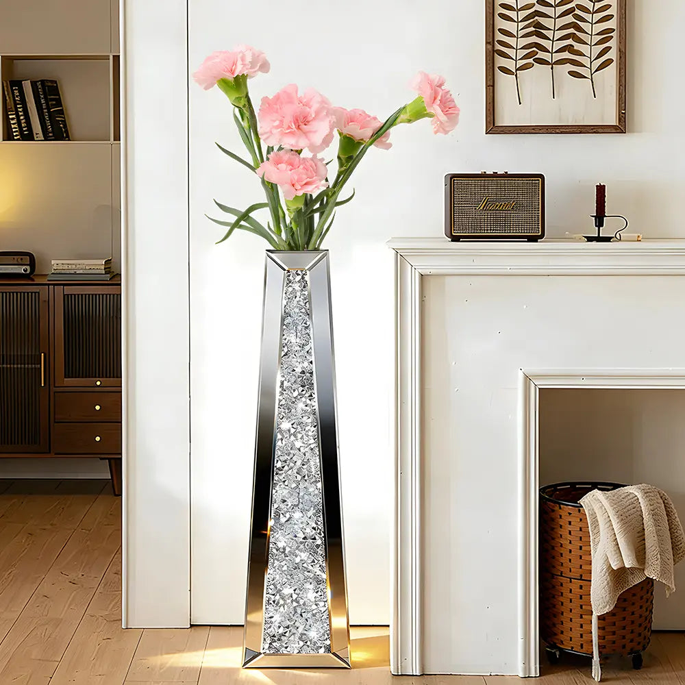 Jarrón Espejado Alto 74cm Efecto Diamante Dorado