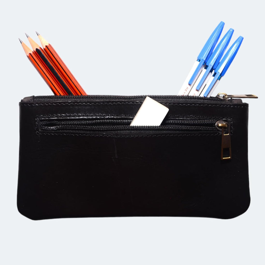 Estuche de Piel Vintage para Bolígrafos y Lápices - Neceser Retro para Trabajo y Universidad