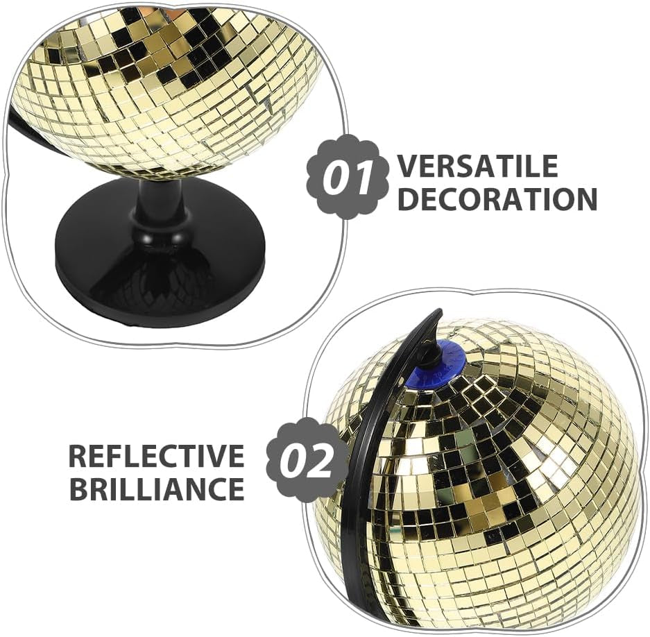 Bola de Discoteca Decorativa Dorada - Escultura de Globo Espejado para Escritorio
