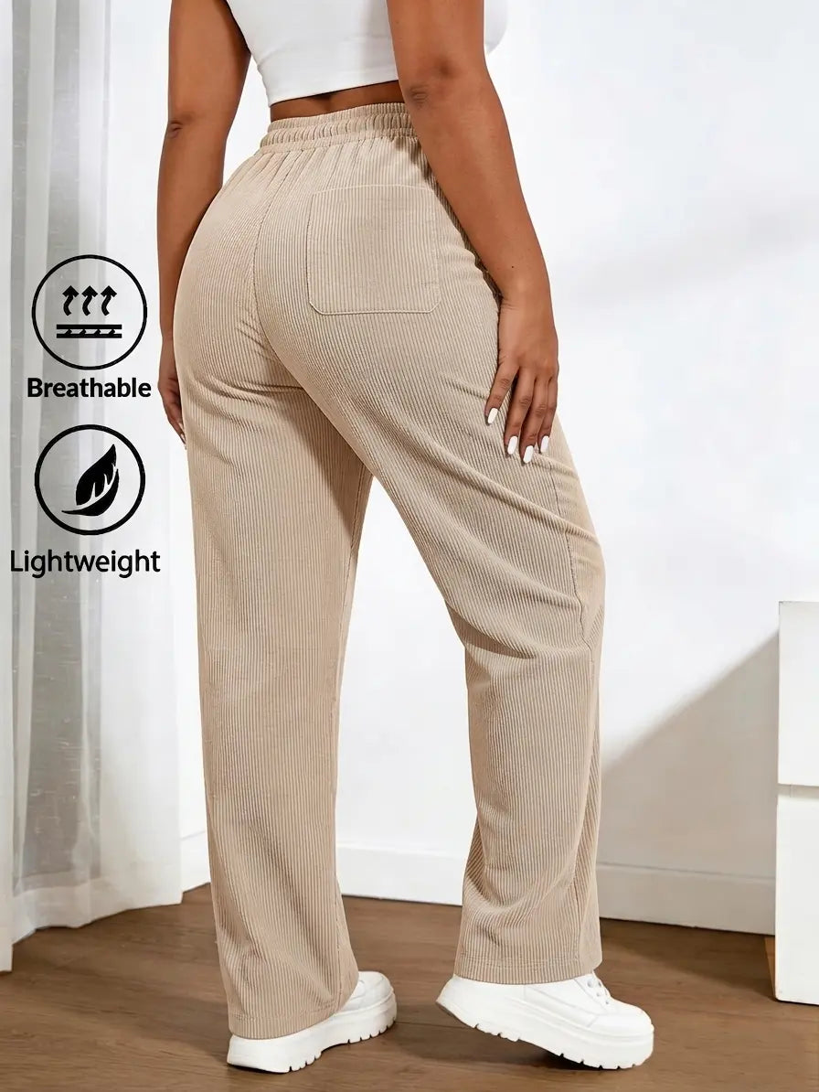 Women'S 2-Pack Baggy Corduroy Pants, High-Waist Wide-Leg Trousers with Elastic Drawstring, Oversized Straight Cut, Lightweight Breathable Synthetic Fiber, Outdoor-Ready Wear for Casual Back to School, Baggy Pants