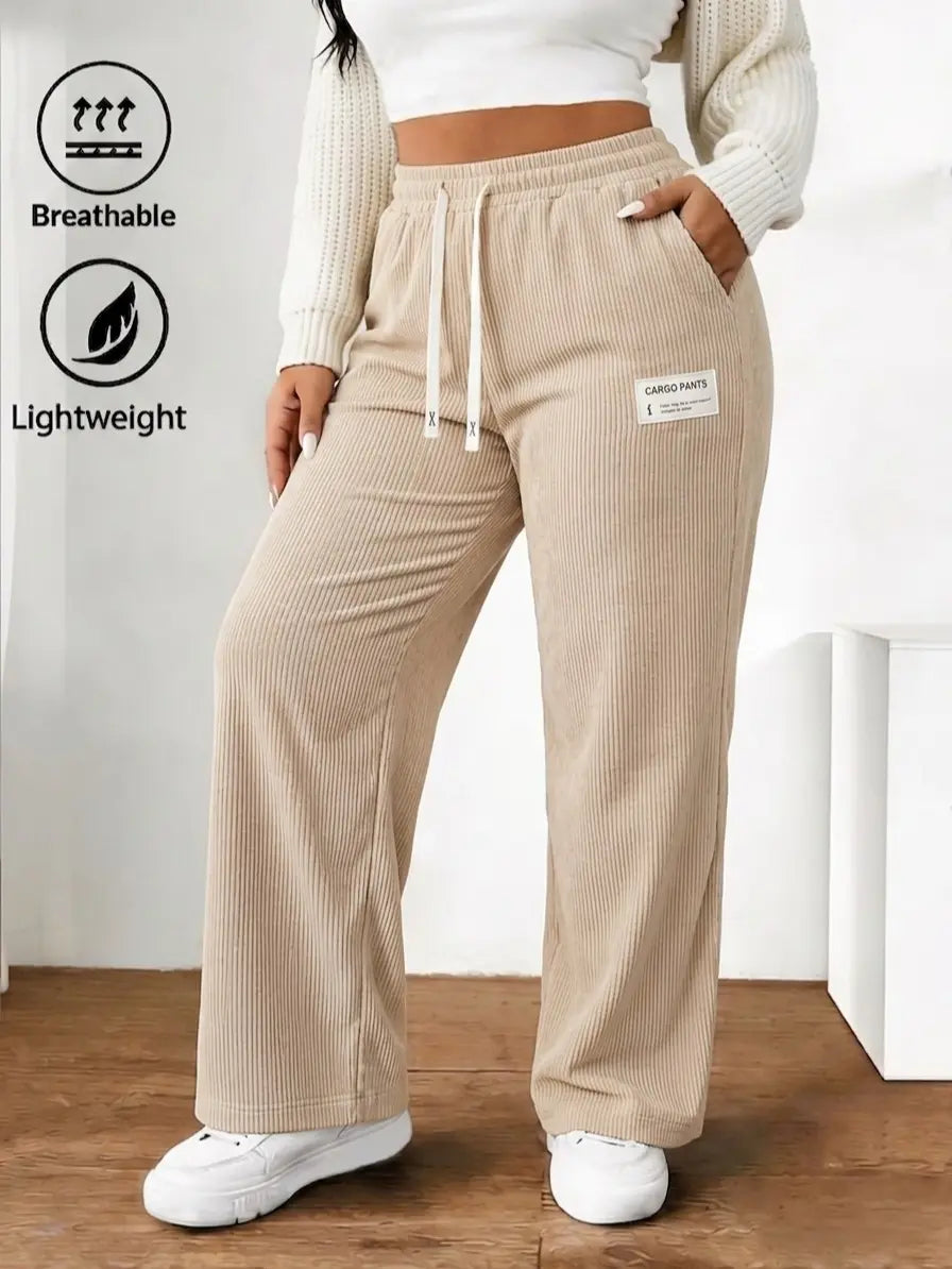 Women'S 2-Pack Baggy Corduroy Pants, High-Waist Wide-Leg Trousers with Elastic Drawstring, Oversized Straight Cut, Lightweight Breathable Synthetic Fiber, Outdoor-Ready Wear for Casual Back to School, Baggy Pants