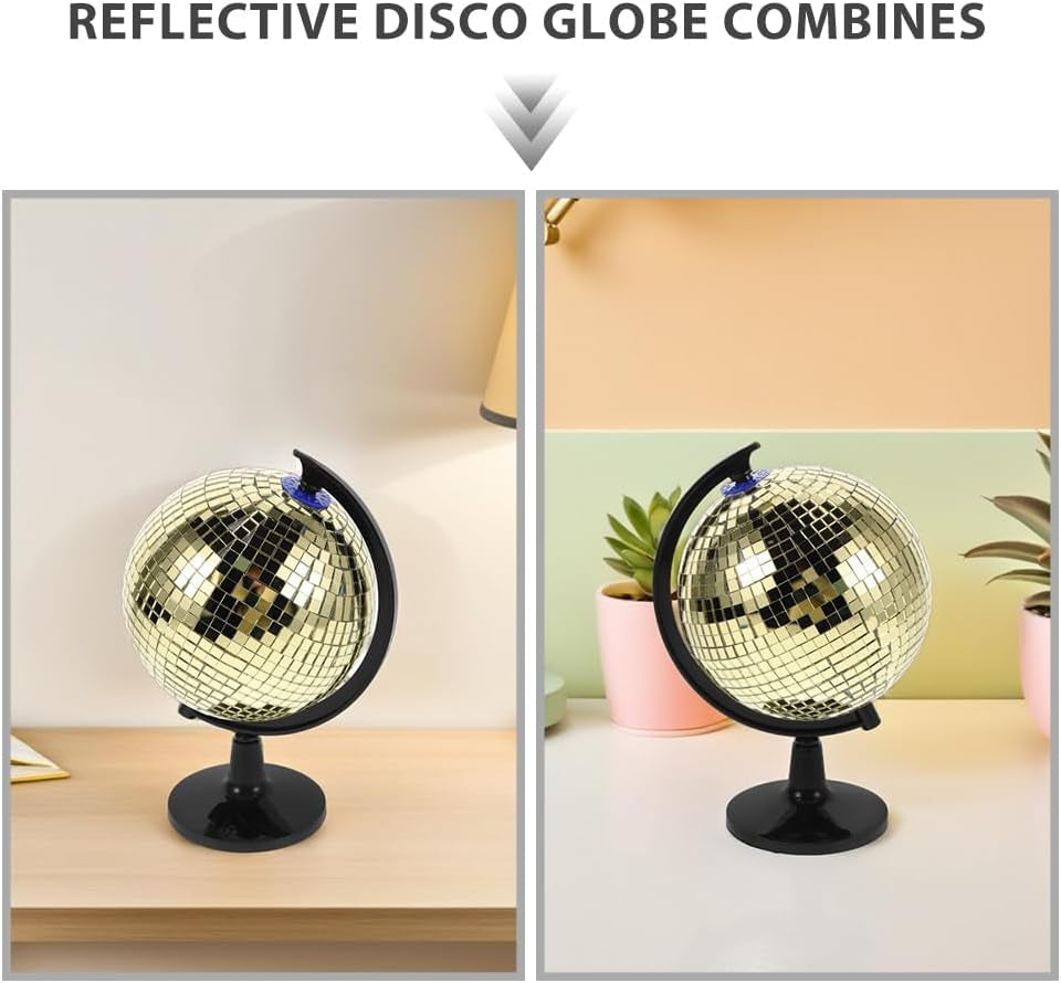 Bola de Discoteca Decorativa Dorada - Escultura de Globo Espejado para Escritorio