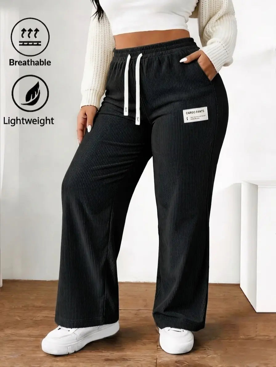 Women'S 2-Pack Baggy Corduroy Pants, High-Waist Wide-Leg Trousers with Elastic Drawstring, Oversized Straight Cut, Lightweight Breathable Synthetic Fiber, Outdoor-Ready Wear for Casual Back to School, Baggy Pants