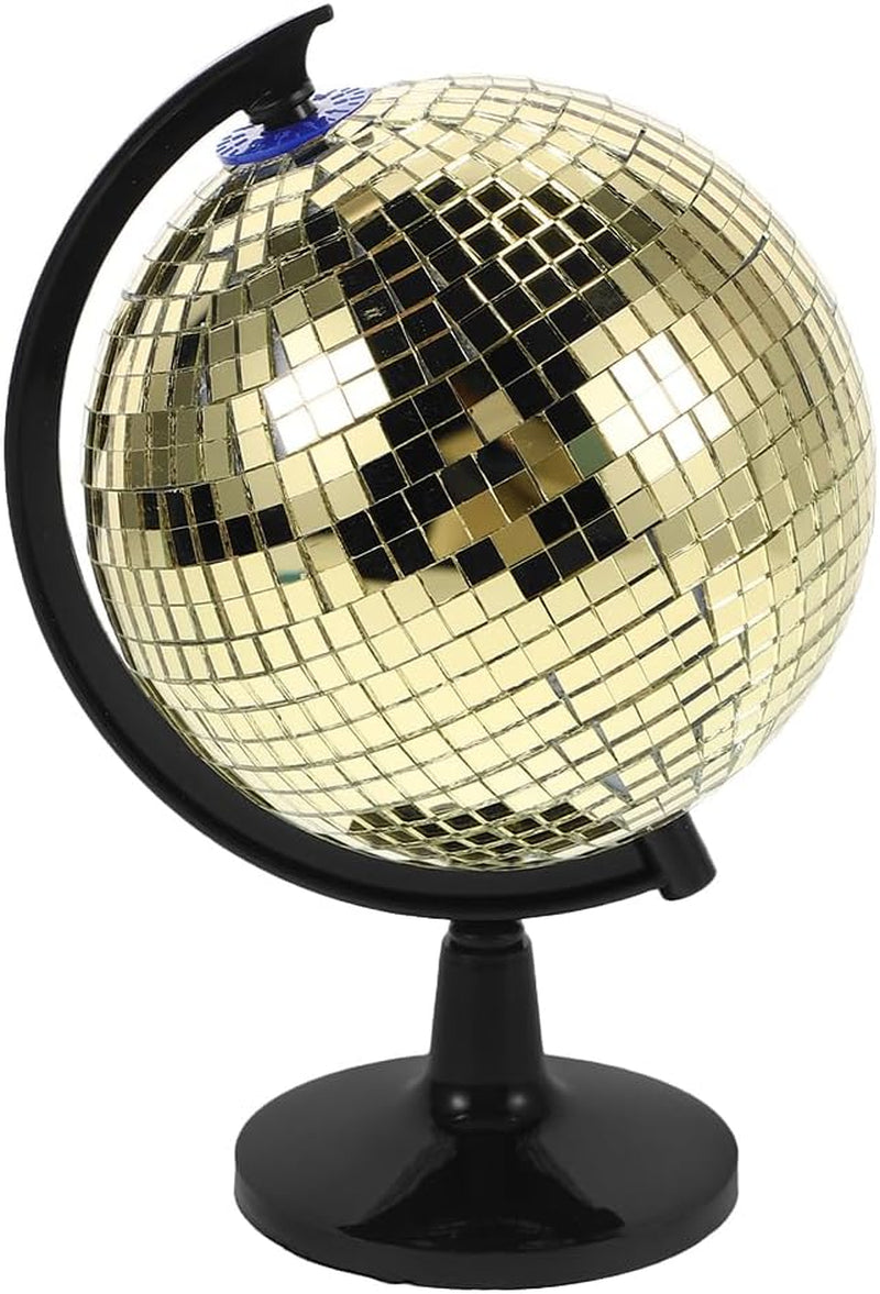 Bola de Discoteca Decorativa Dorada - Escultura de Globo Espejado para Escritorio