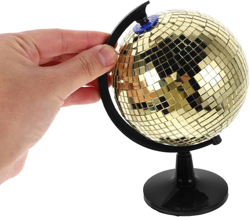 Bola de Discoteca Decorativa Dorada - Escultura de Globo Espejado para Escritorio